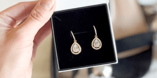 Cate & Chloe 18K Halo Teardrop Earrings Just $18 (Valentine’s Day Gift Idea!)