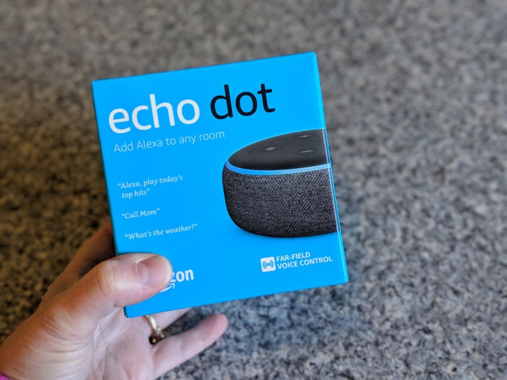 hand holding echo dot