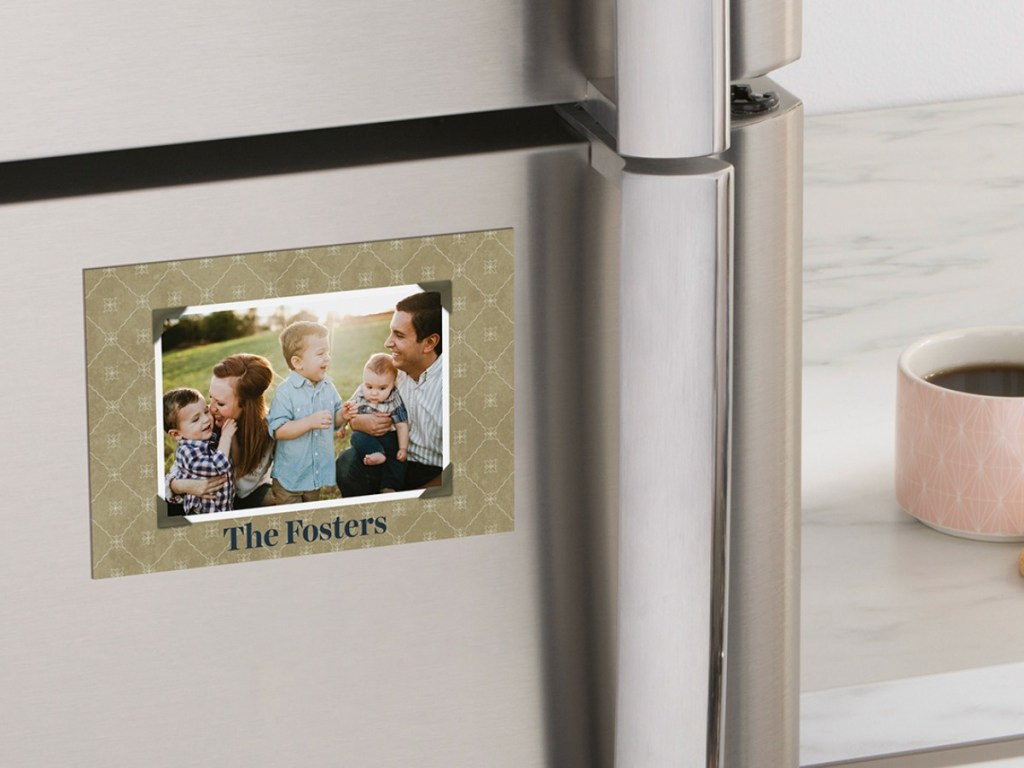 cvs photo magnet on stainless steel fridge