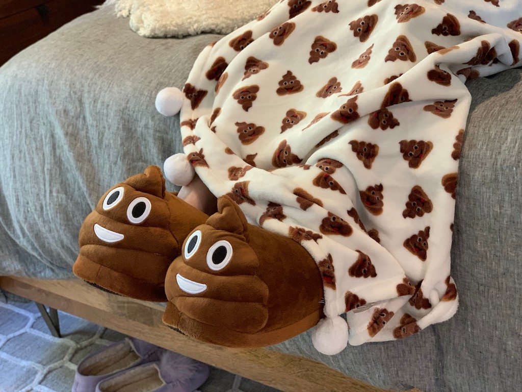 Poop Emoji blanket and slippers 