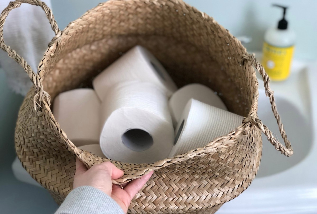 toilet paper rolls in basket