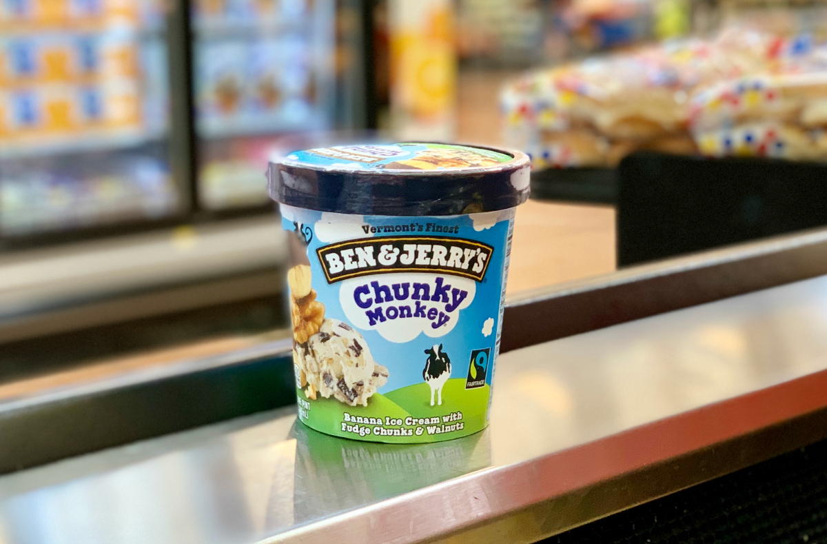 Ben & Jerry's Chunky Monkey on a counter