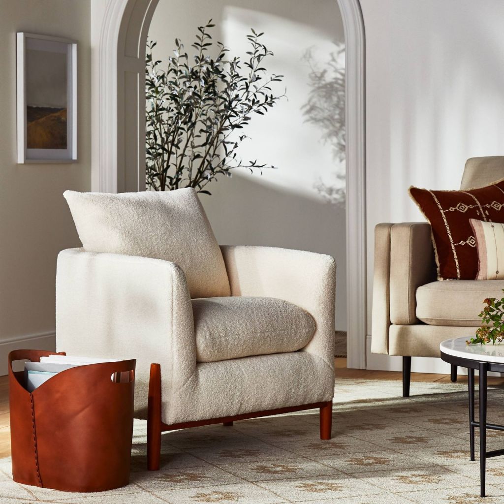 Elroy Sherpa Accent Chair with Wood Legs