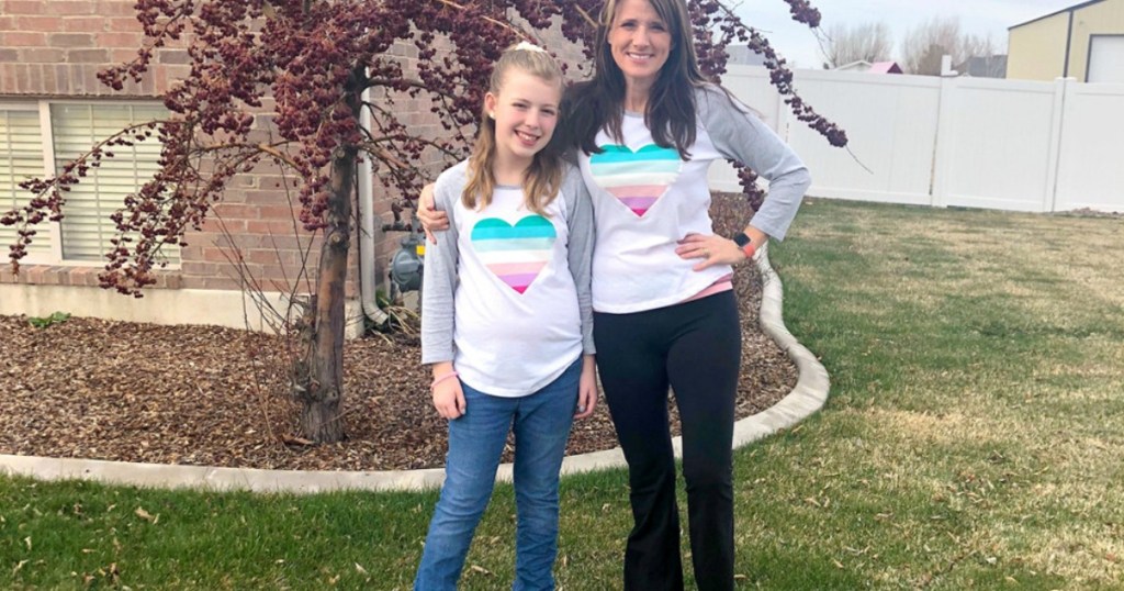 paige and her daughter wearing ellen degeneres EV1 tees