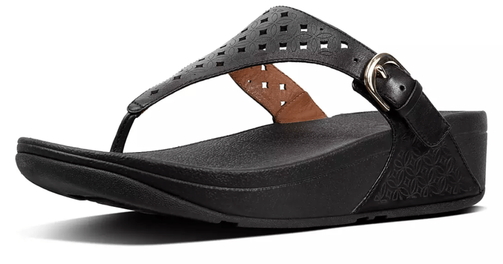 FitFlop Women's Skinny Latticed Leather Toe-Thongs in Black