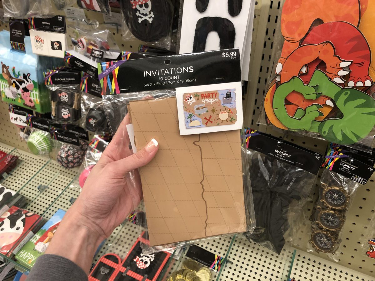 Pirate map invitations at Hobby Lobby