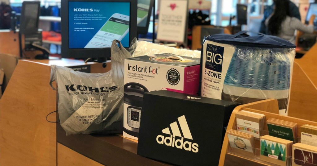 mattress topper,Instant Pot and an adidas bag on Kohl's check-out counter