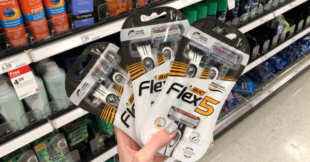 BIC Flex 5 Disposable Razors being held 