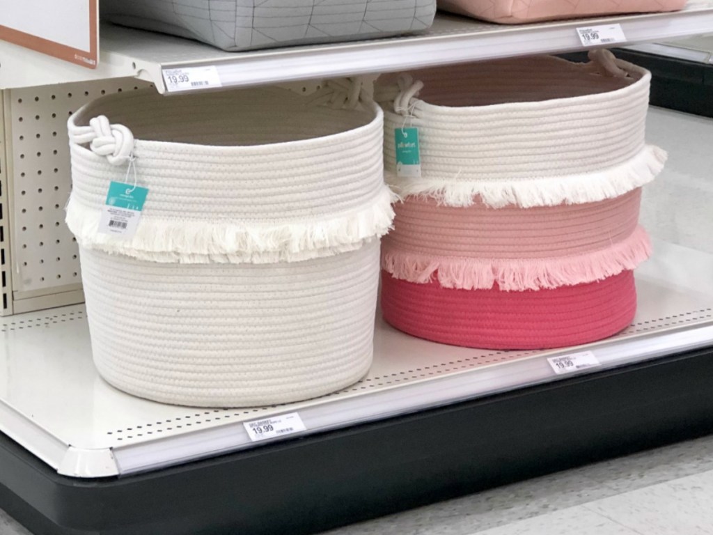 white large coil basket next to pink coil basket at target