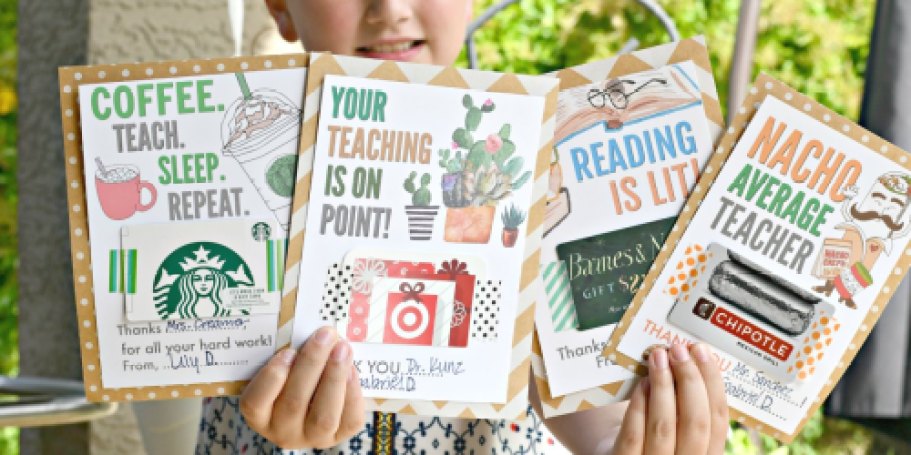 Make DIY Teacher Appreciation Gift Card Holders w/ Our FREE Printable Designs!