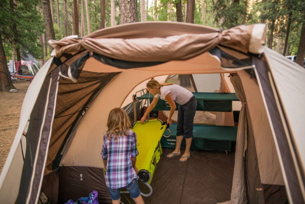 Disc-O-Bed set up in tent