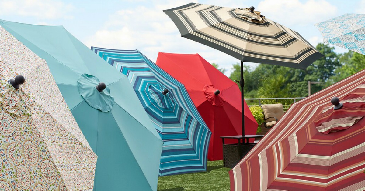 Variety of Sonoma Patio Umbrellas in a backyard