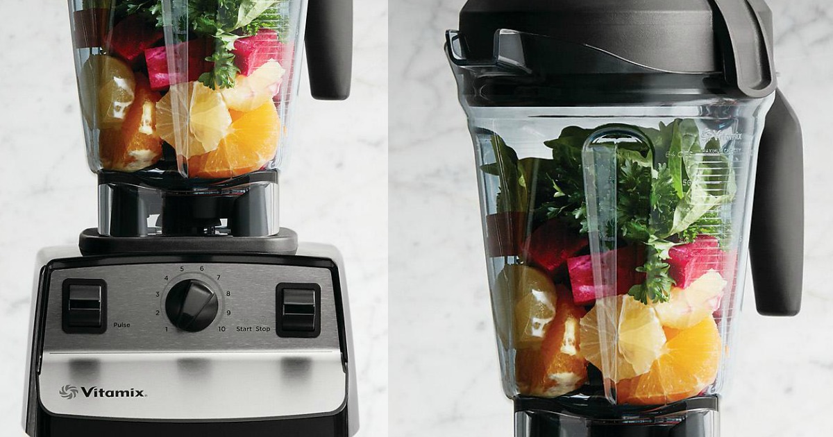 vitamix blender with produce inside