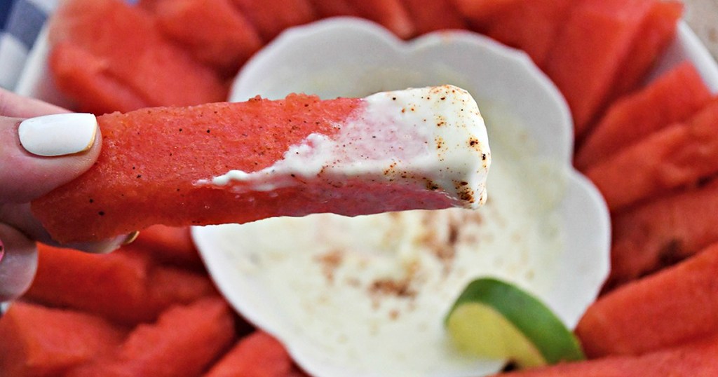 lime chile watermelon fries on platter