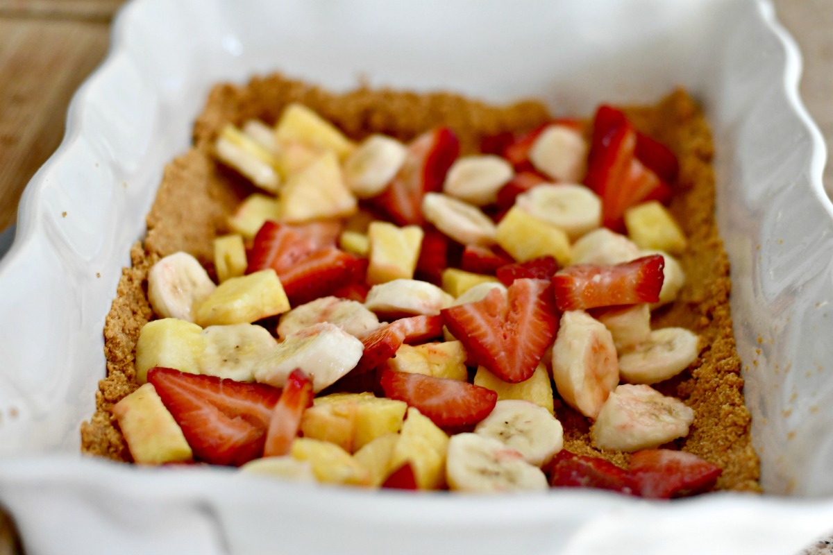 graham cracker crust dessert with fruit layer