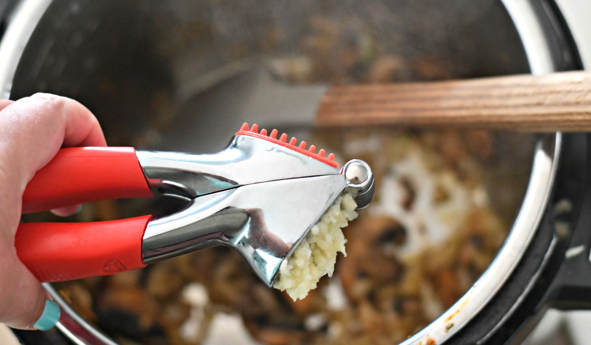 using a garlic press for ease in this instant pot recipe