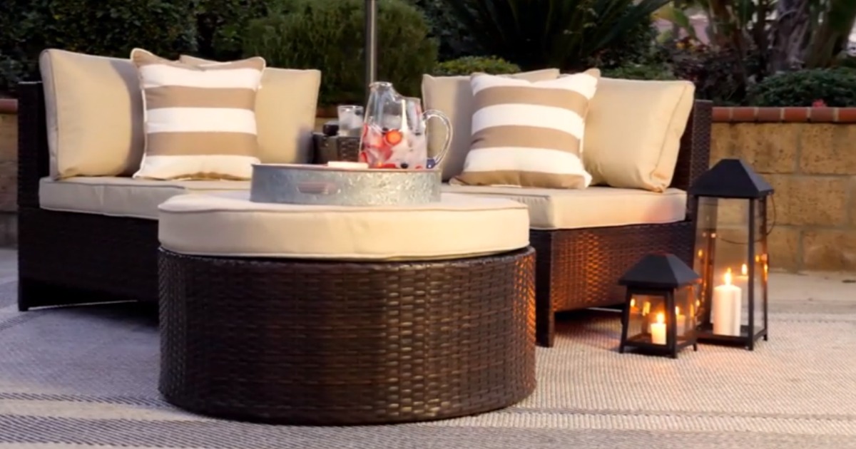 four piece wicker set on patio 