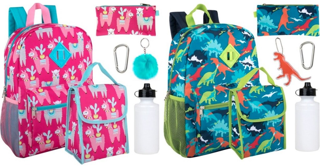 Backpack sets that include a lunch sack, water bottle and more