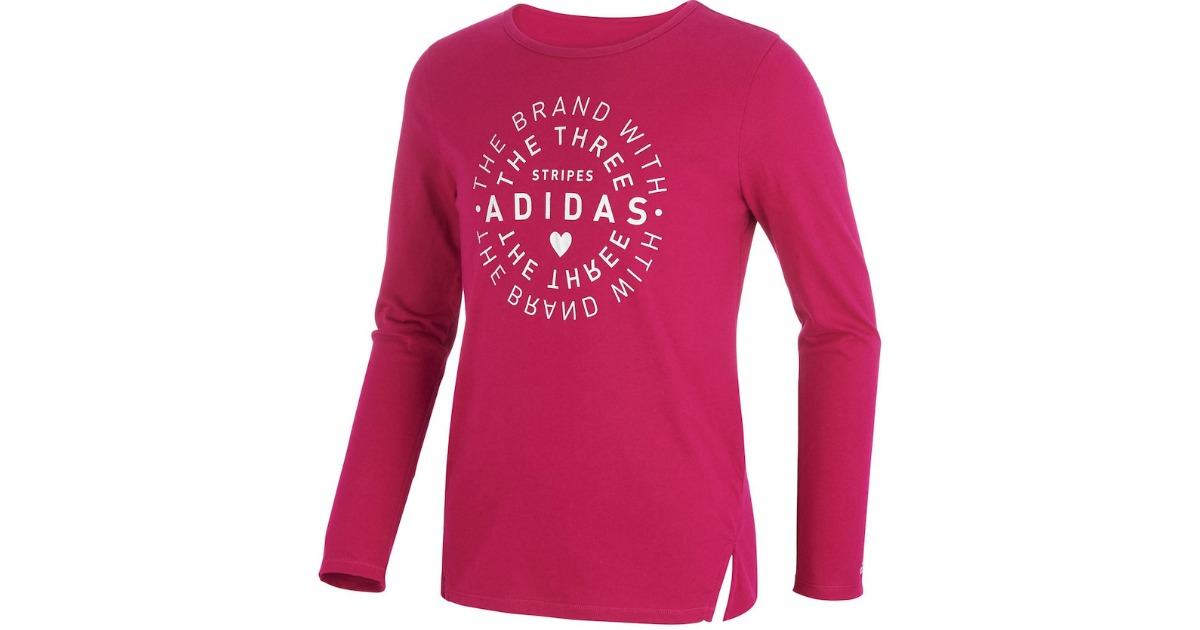 bright pink adidas girls long sleeve shirt with side slits