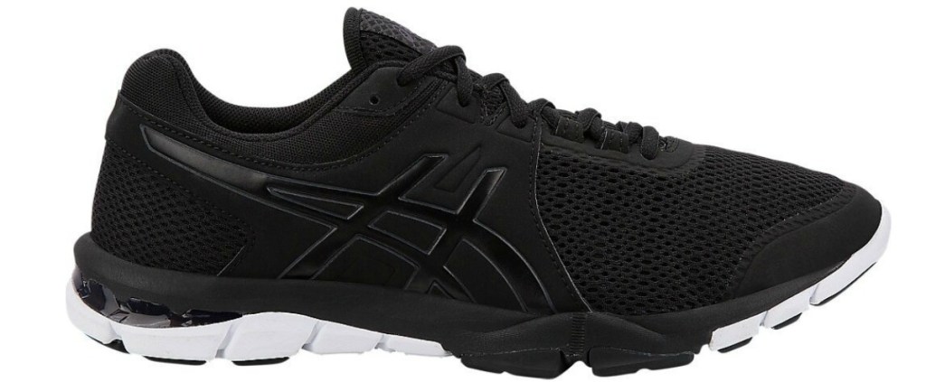 black asics shoes with white sole