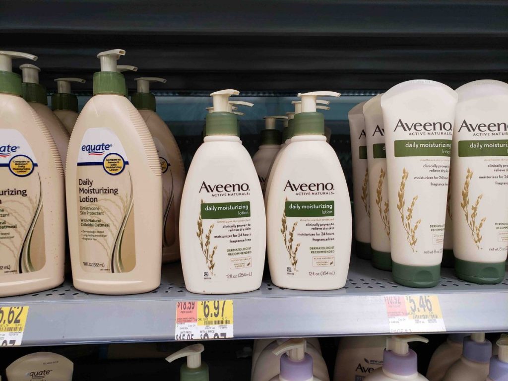 Aveeno lotion sitting on a shelf