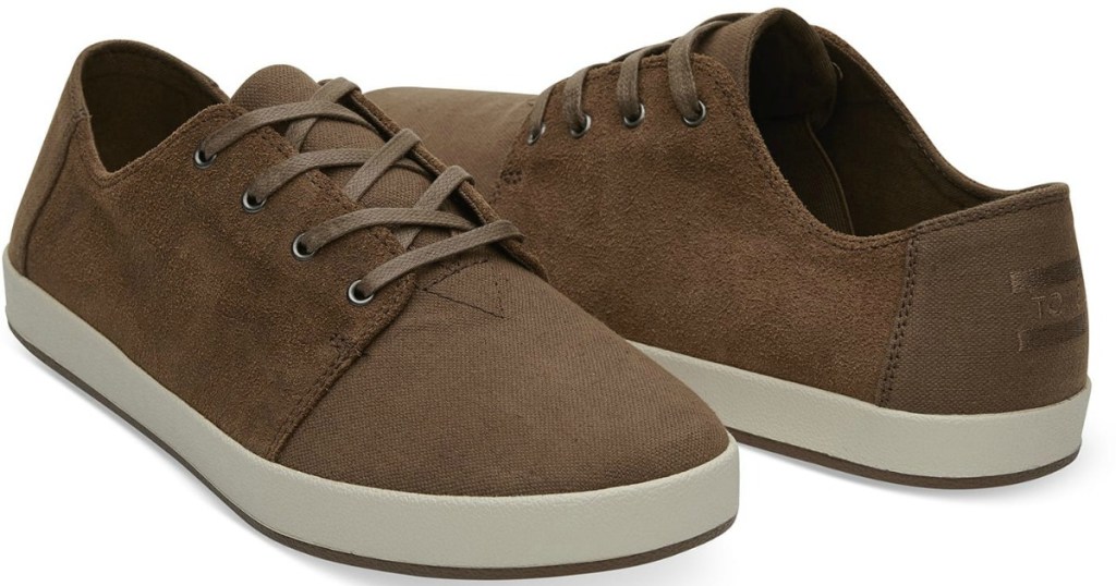 bark brown oiled suede cotton twill sneakers side by side