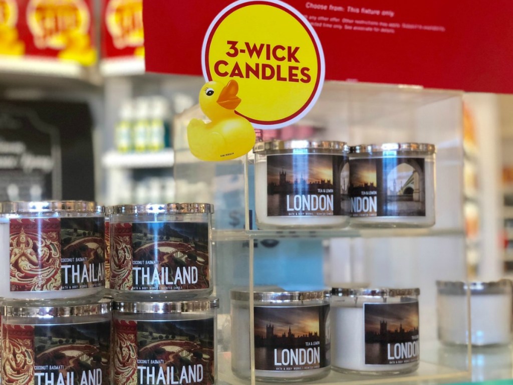 bath body works candles on display shelves