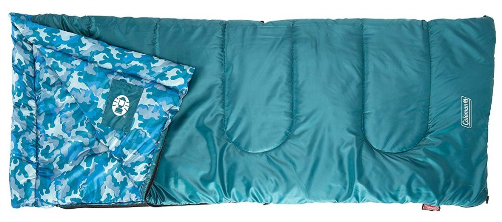 blue patterned sleeping bag