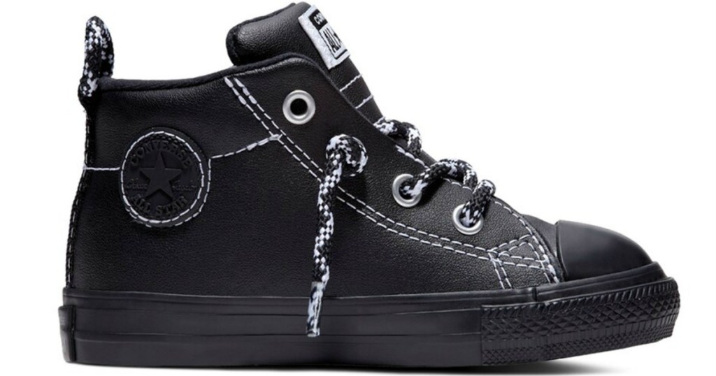 black leather converse mid-high tops