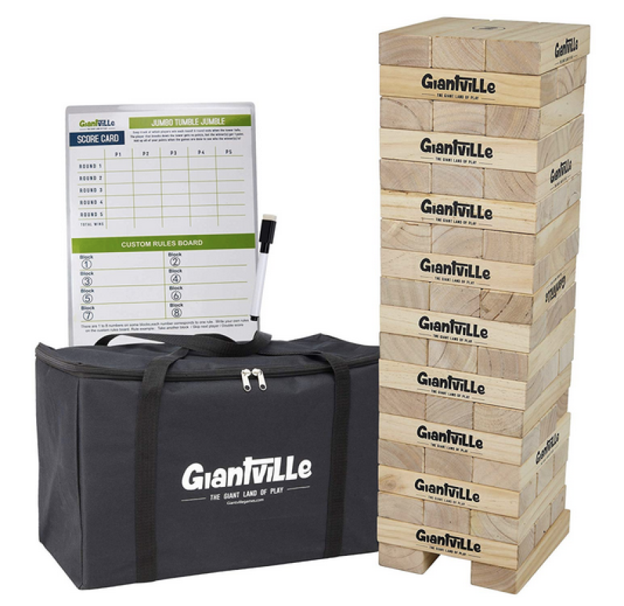 Giantville Tumbling Timber Toy with carrying case