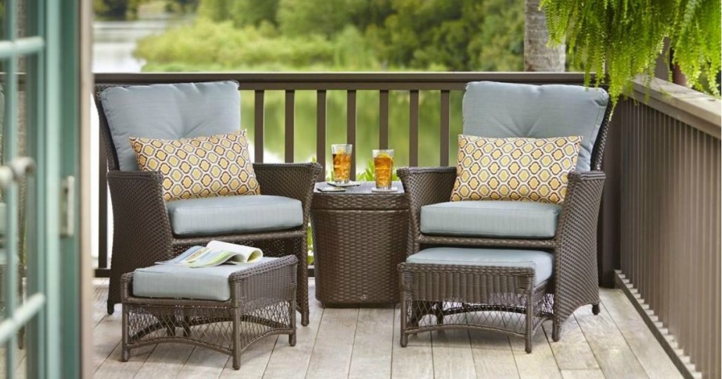 Wicker Patio Set with drinks on table