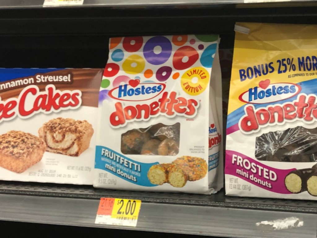 hostess fruitfetti donettes on shelf at Walmart