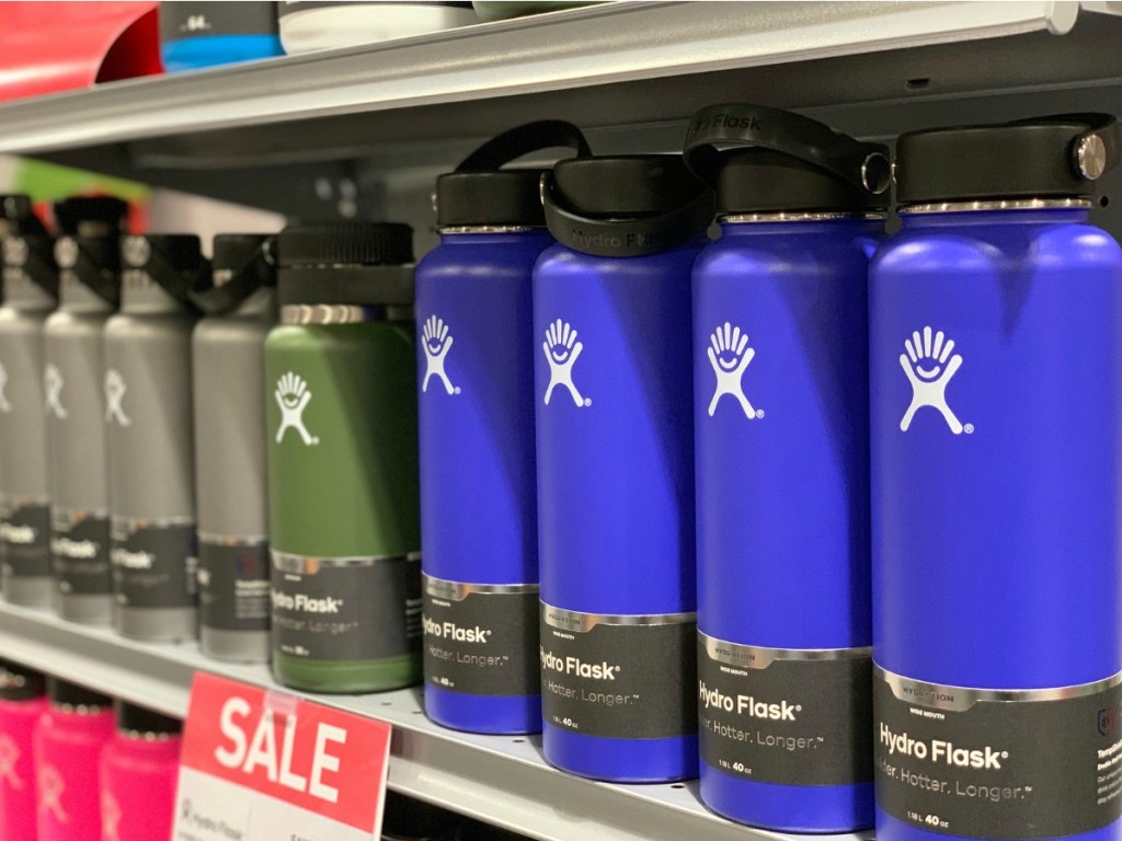 Hydro Flask 40oz tumblers arranged on shelf