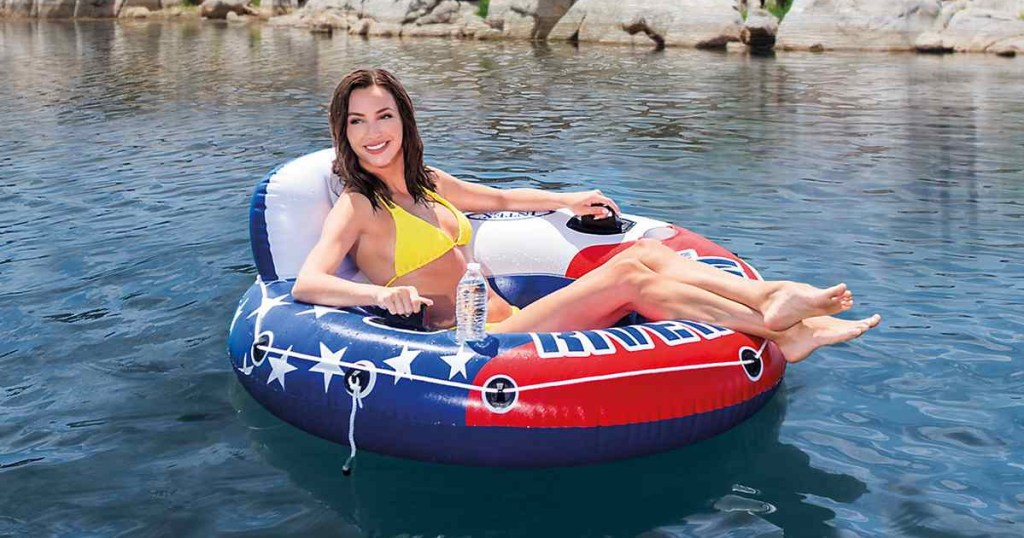 woman on intex flax tube float