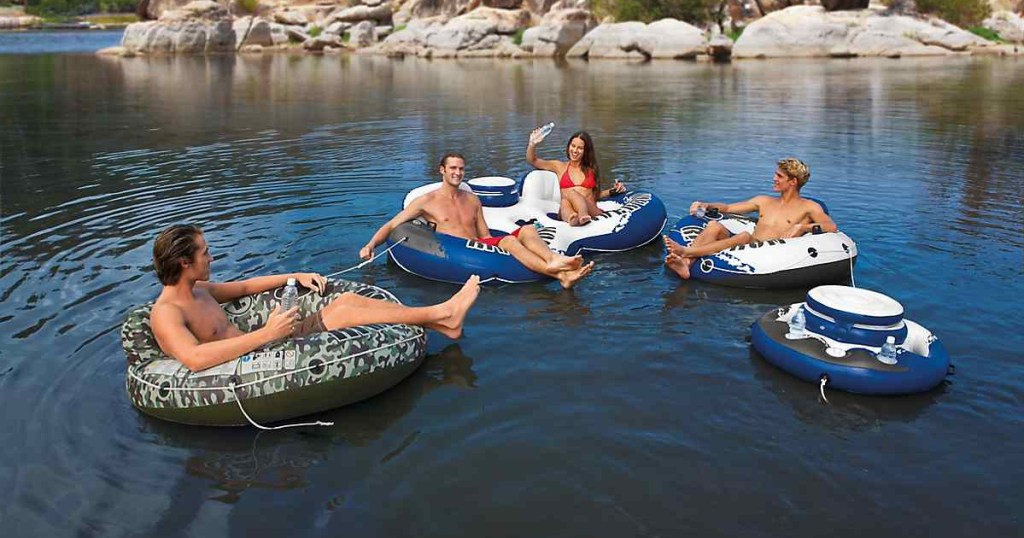 friends on intex inflatable river run tubes from academy sports in lake 