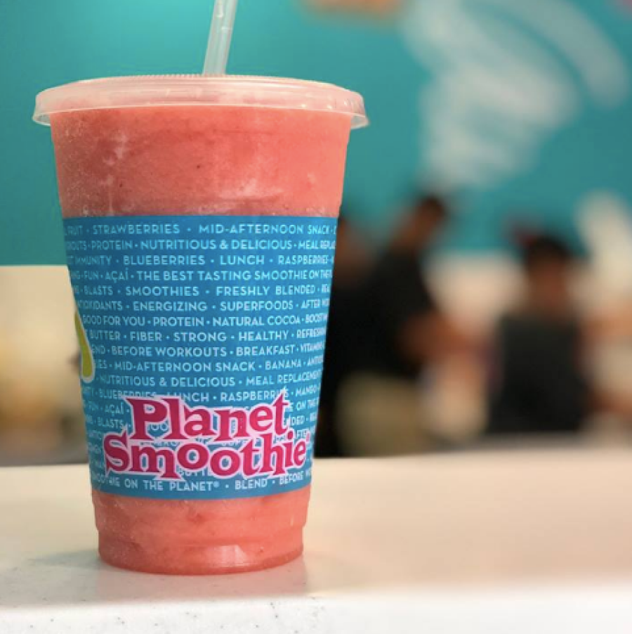 Planet Smoothie Mediterranean Monster smoothie on counter