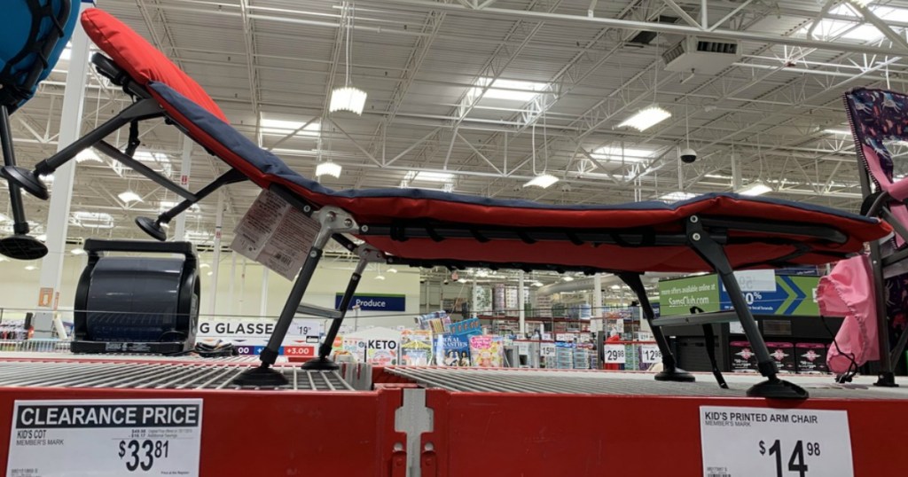 kids red and blue cot on display at sam's club