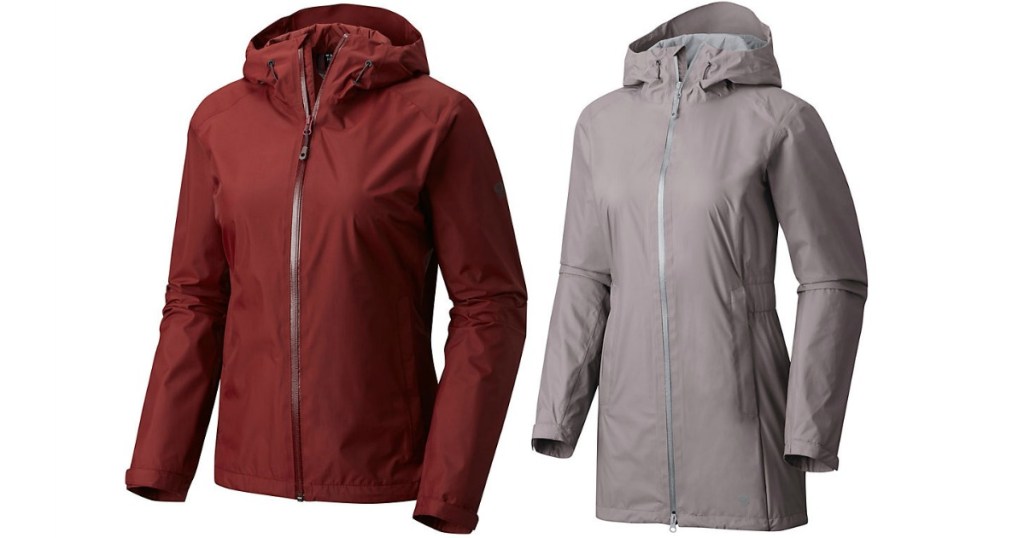 2 mountain hardwear jackets, one red, one light purple