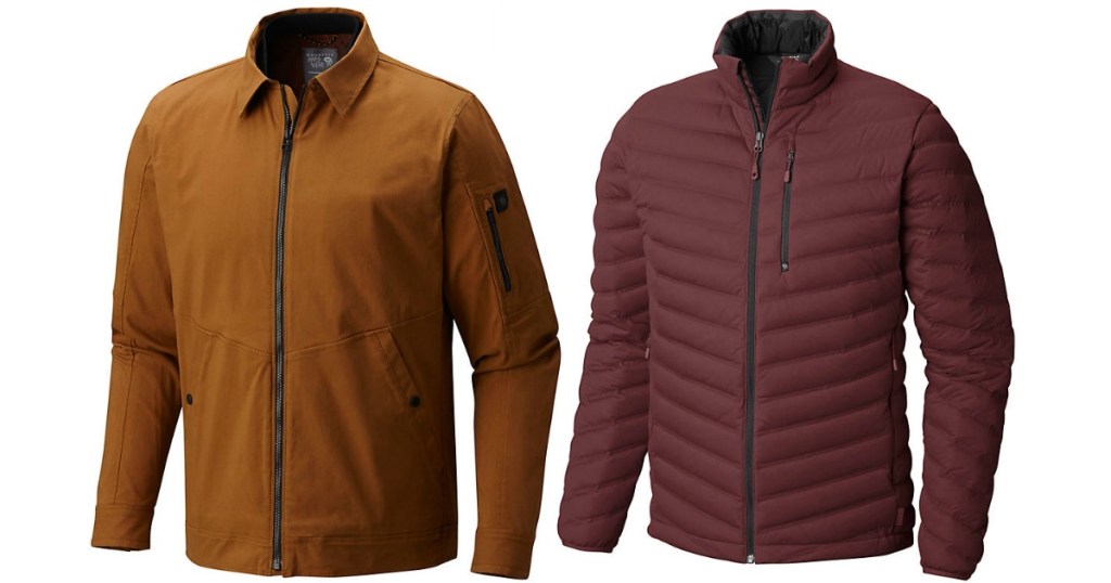 2 mens hardwear jackets, one brown, one maroon