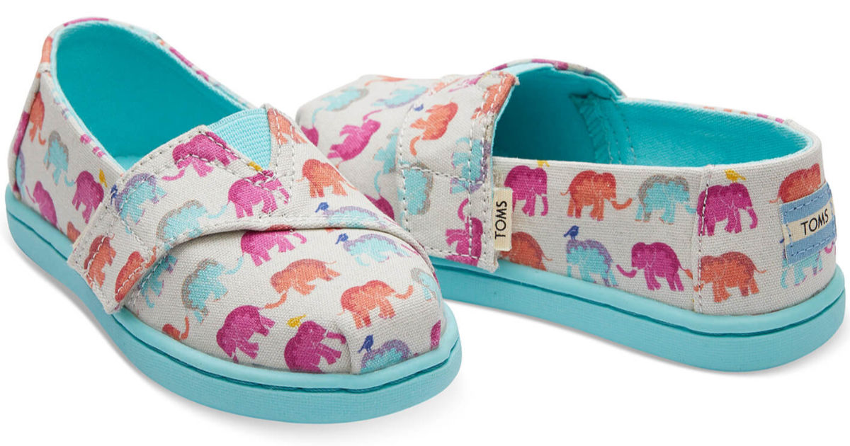 Tiny Toms Classic Canvas in multi elephants with teal bottoms on white background