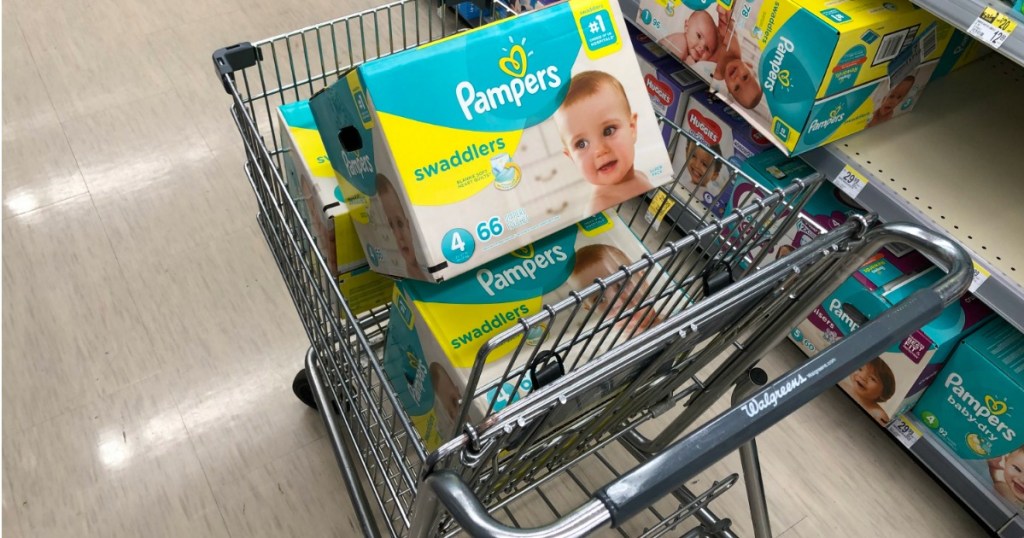 3 Boxes of Pampers Swaddlers in Walgreens Cart