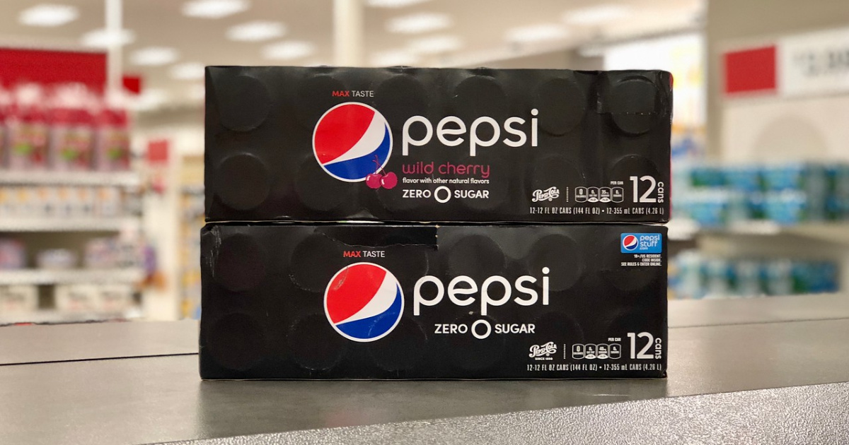 cases of Pepsi Zero on a counter in a Target store