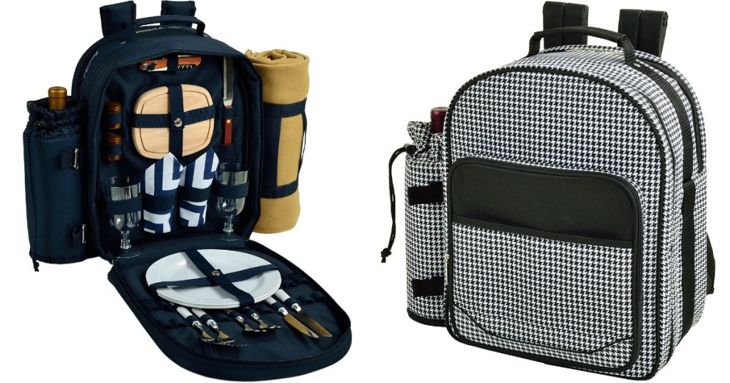 picnic backpack with cutlery, dishes, napkins, and more 