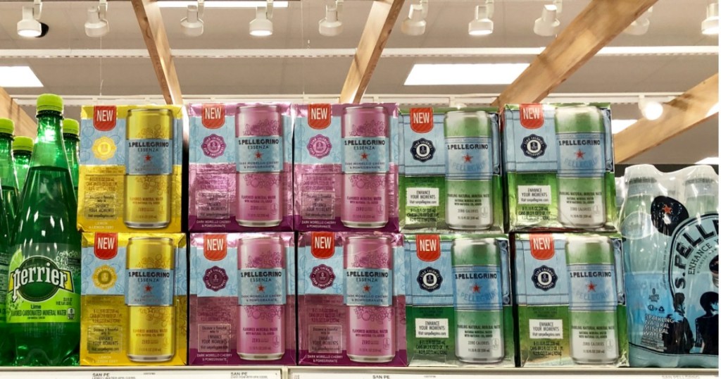 8-packs of s. pellegrino on store shelf