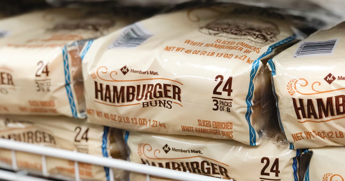 packages of member's mark hamburger buns on a store shelf