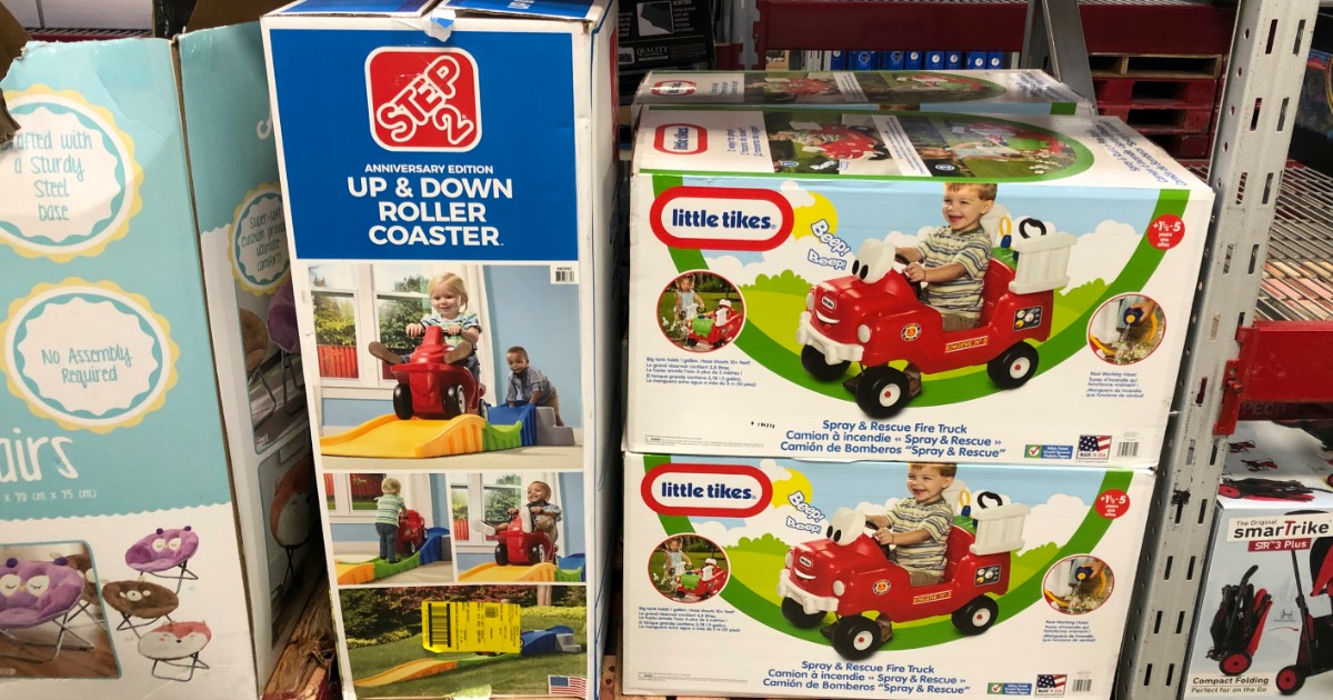Step2 and Little Tikes Toys in boxes at Sam's Club store