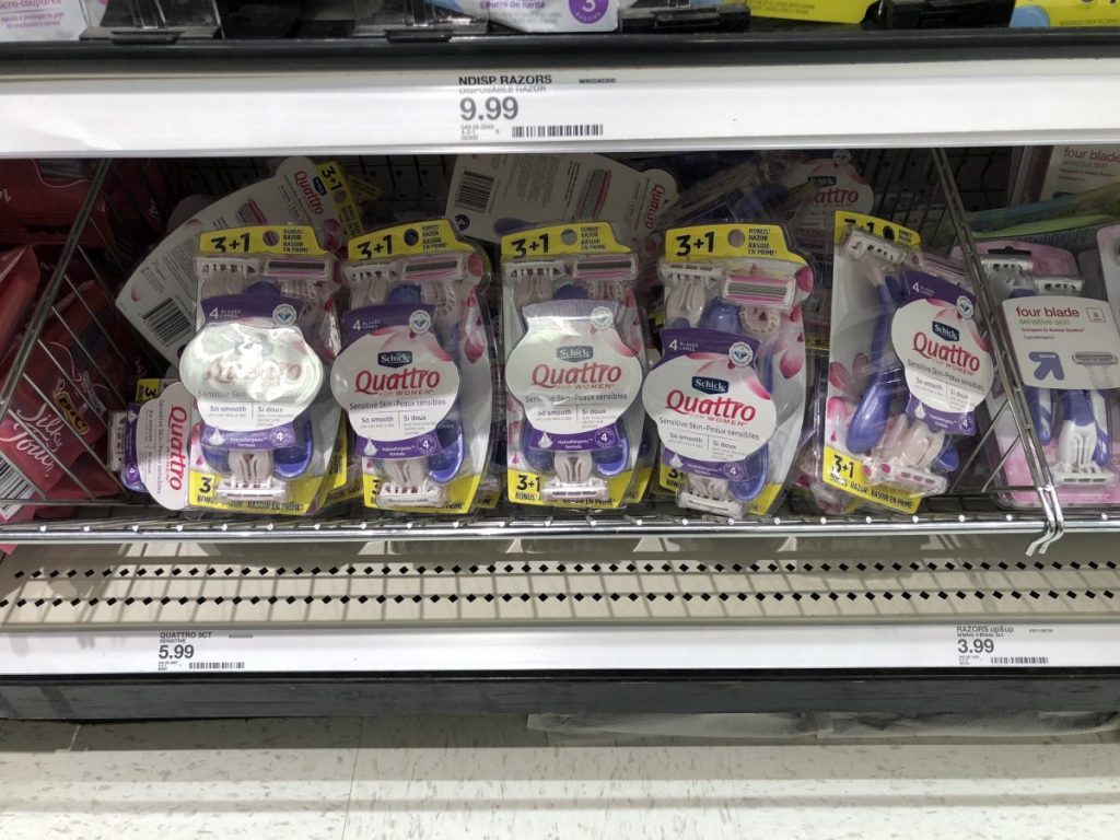 Shelf of schick quattro for women at target