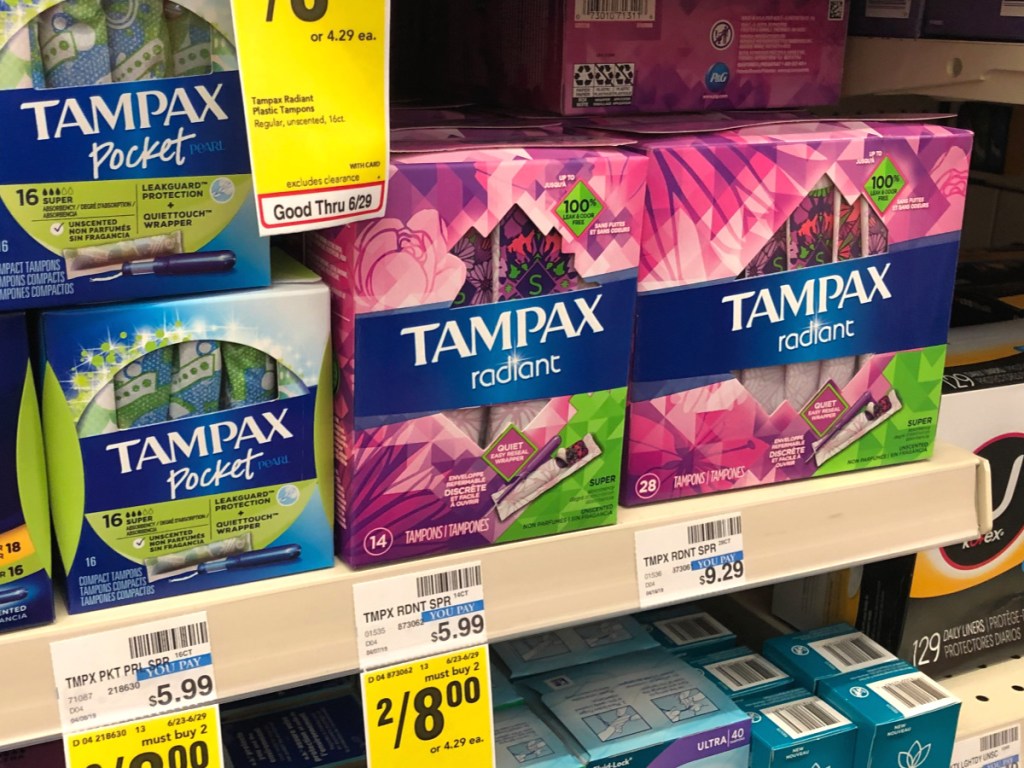 Tampax Pocket Radiant Tampons on CVS shelf