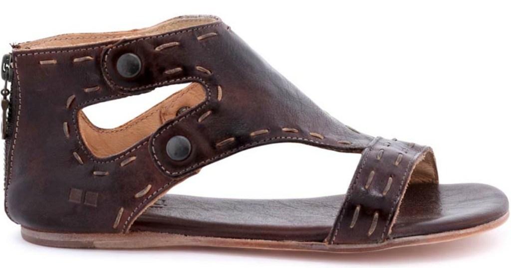 dark brown sandals with outside stitching