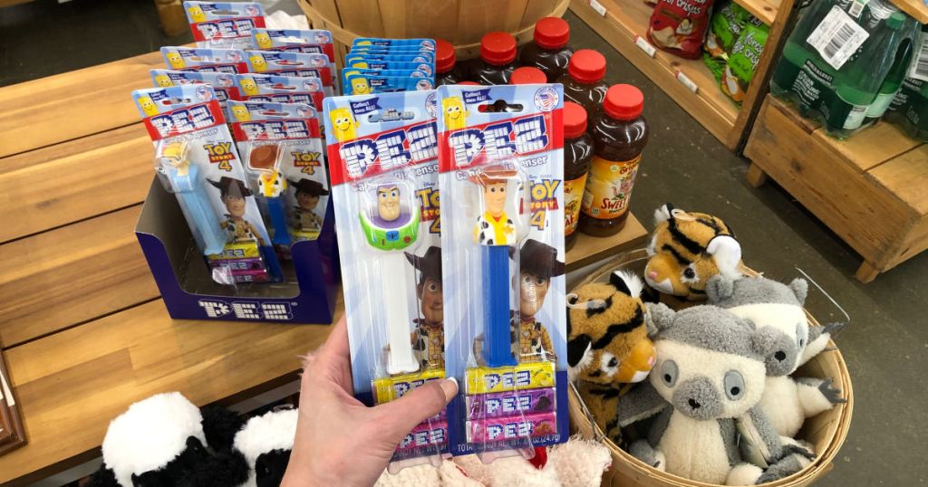 Toy Story PEZ Dispenser Buzz Lightyear, Woody, and Bo Peep with Pez Candy and sweet lea sweet tea and stuffed animals